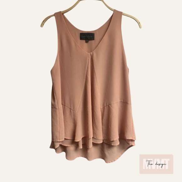 Anthropologie Sunday in Brooklyn Peach Sleeveless V-Neck Blouse Hi-Low - Picture 1 of 6
